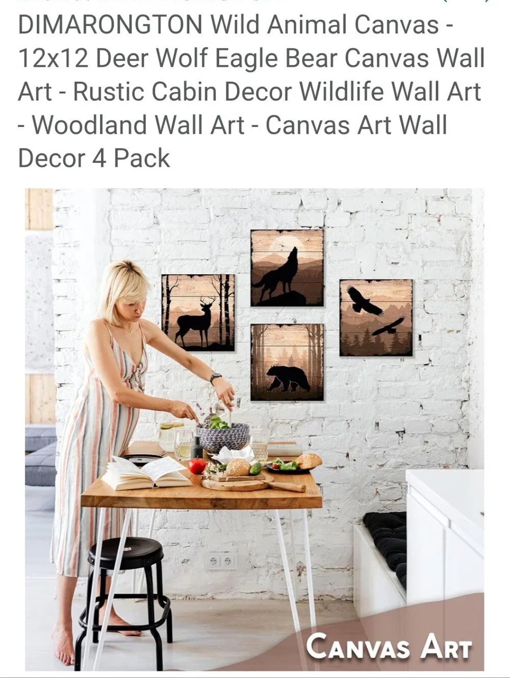 Rustic Wildlife Canvas Wall Art Set - Black Silhouette on Brown